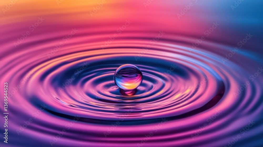High-speed macro capture of a single droplet hitting a reflective surface, water ripple effect. High-speed macro capture of a single droplet hitting a reflective surface, water ripple effect.