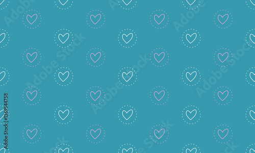 a detailed pattern composed of geometric designs with line light blue heart shape and line pink heart shape on light blue background , design for fabric or various pattern printing works.