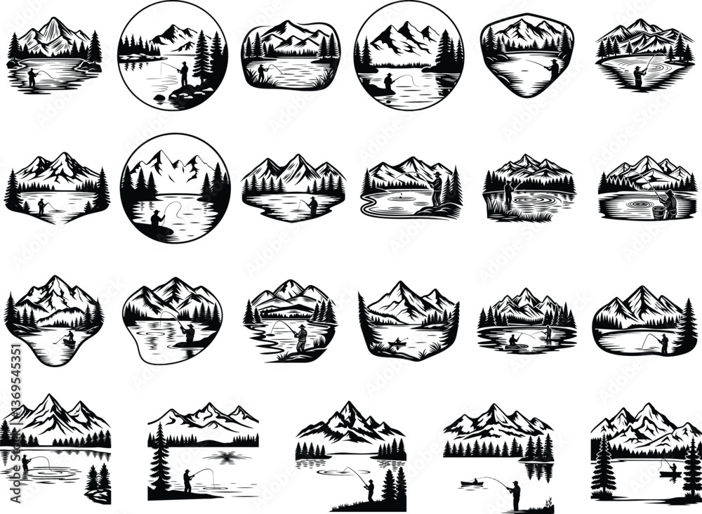 Fototapeta premium Mountain Fishing in Tranquil Lake