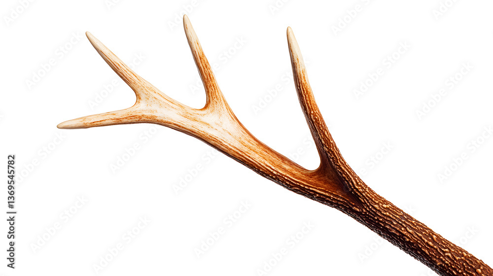 Obraz premium A long, thin, brown antler with a white tip