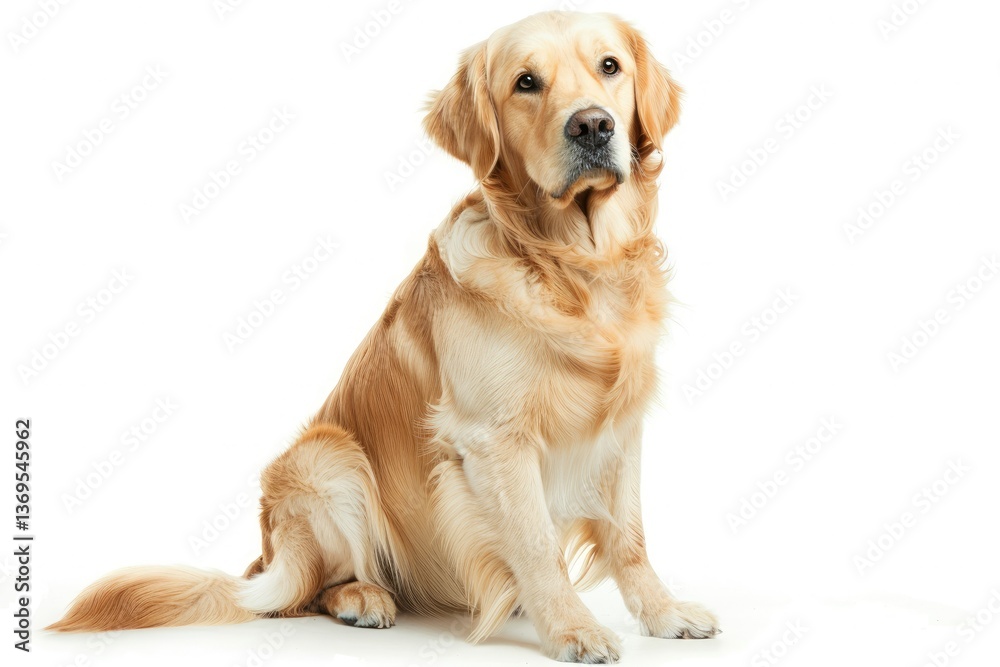 Flawless Visual of a Golden Retriever Sits on a White Background Flawless Visual of a Golden Retriever Sits on a White Background