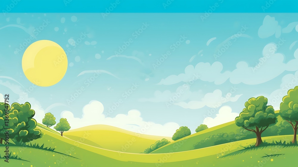 Sunny Day Rolling Green Hills Landscape Scene Sunny Day Rolling Green Hills Landscape Scene