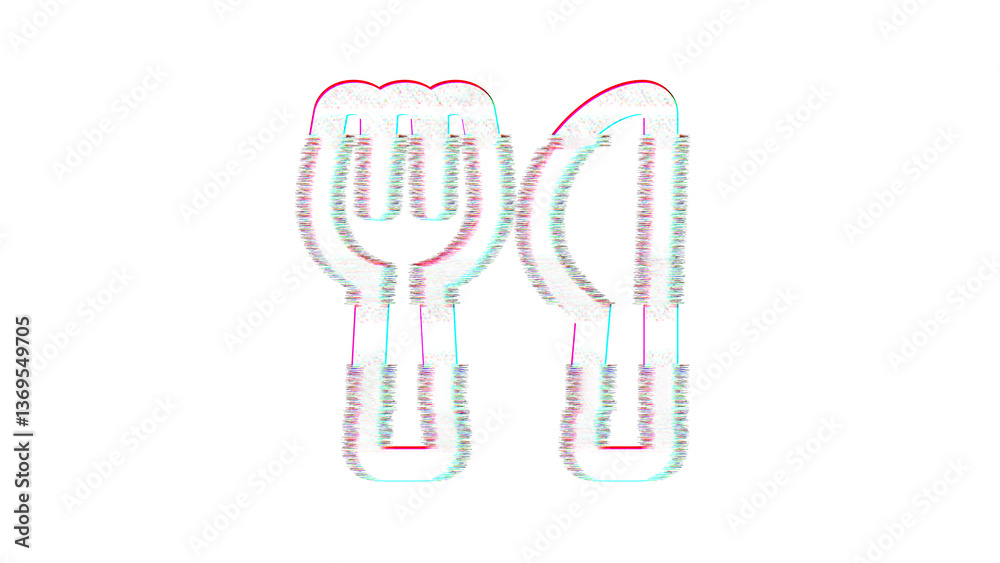Icon utensils is distorted. Glitch. Noise, chromatic aberration, geometric distortion Icon utensils is distorted. Glitch. Noise, chromatic aberration, geometric distortion