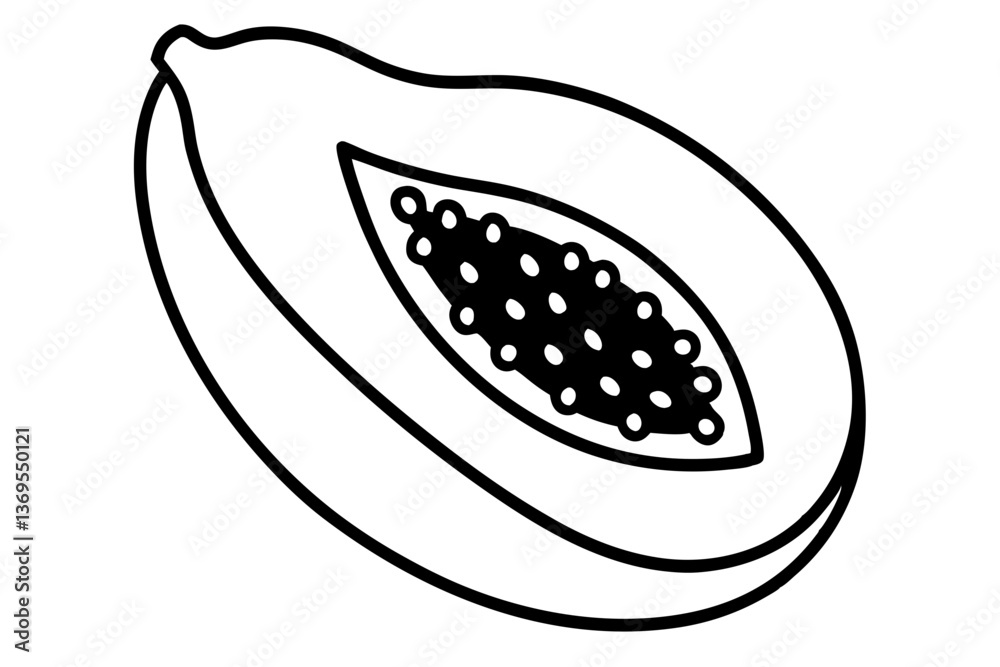 Papaya with cut-open seeds line art vector illustration. Papaya with cut-open seeds line art vector illustration.