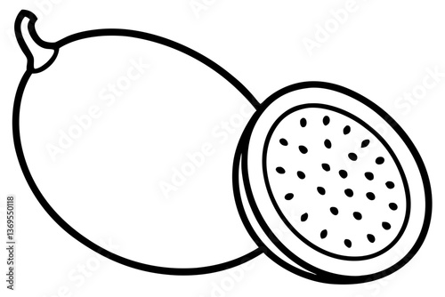 Passionfruit with detailed pulp line art vector illustration.