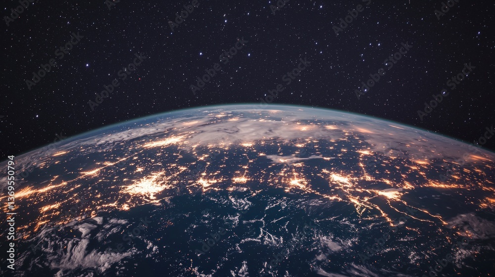 Obraz premium Stunning Night View of Earth from Space Showing City Lights and Starry Sky
