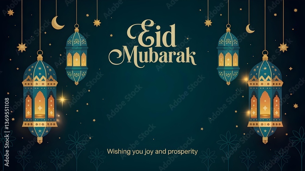 Fototapeta premium Elegant Eid Mubarak Greeting Card,followed by a greeting message 