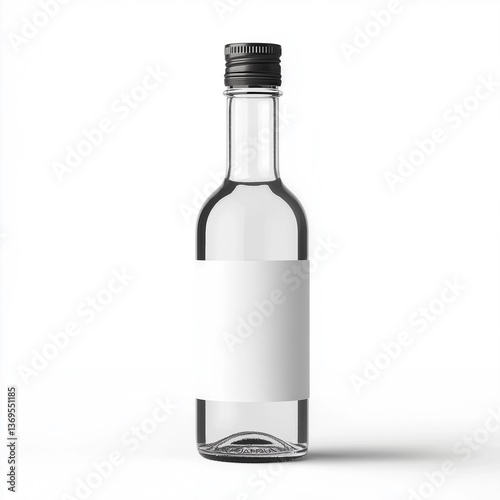 Expensive Glass Bottle with Blank White Label Isolated on White Background