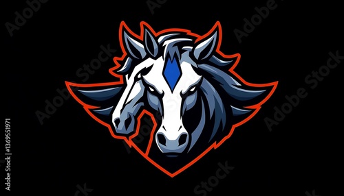Wallpaper Mural Two-headed horse mascot logo design, esports team emblem, gaming clan symbol, fierce mythical creature, two-faced stallion, powerful horse head, majestic dual-headed equine Torontodigital.ca