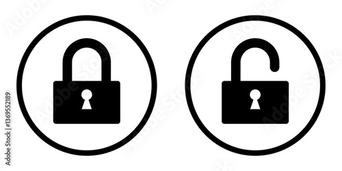 Lock icon set . Lock and unlock icon set in a circle. Lock and unlock icon collection. Set of open and close lock. Locked and unlocked vector icon set. lock, unlock, icons.