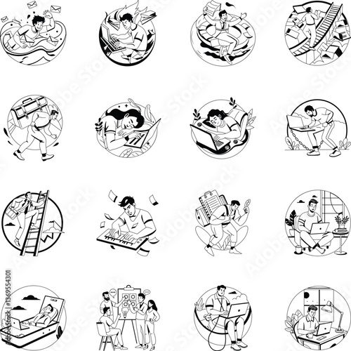 Bundle of Glyph Style Overwork Illustrations 


