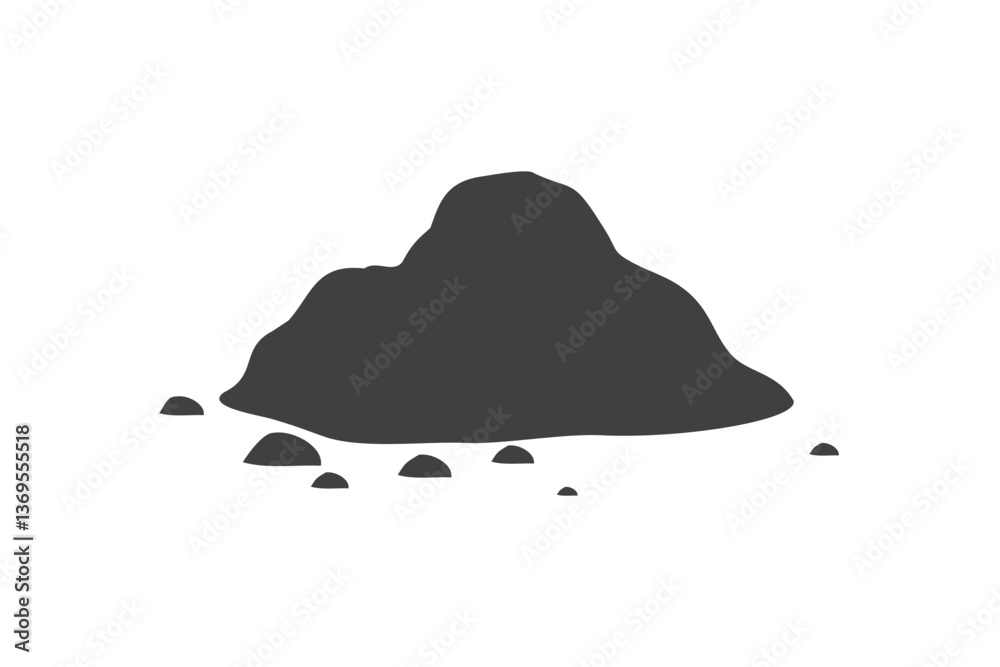 Fototapeta premium Heap of dirt vector illustration. Black soil pile silhouette, dirt or humus mound. Pile of ground. Design element isolated on white background.