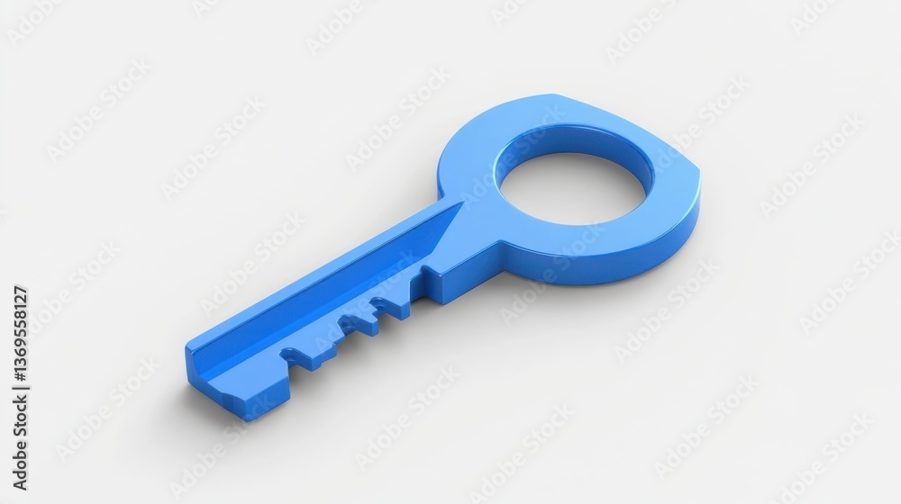 Blue plastic key lying on a plain surface with a simple design and modern appearance