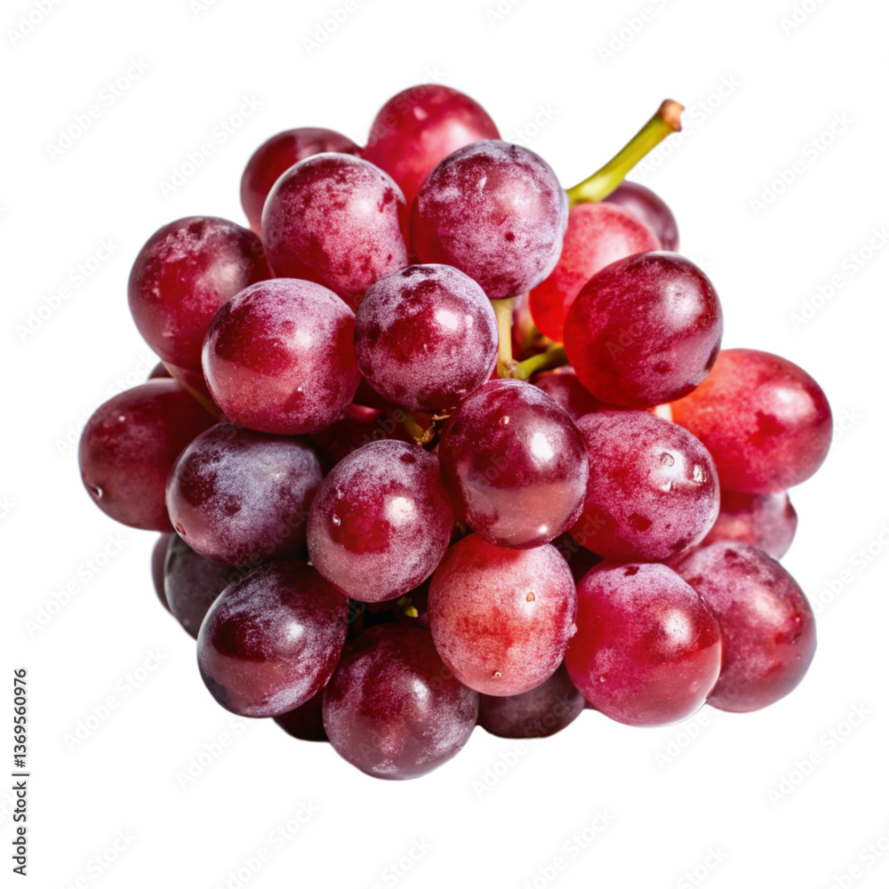 A juicy bunch of ripe red grapes, isolated on a clean white background A juicy bunch of ripe red grapes, isolated on a clean white background