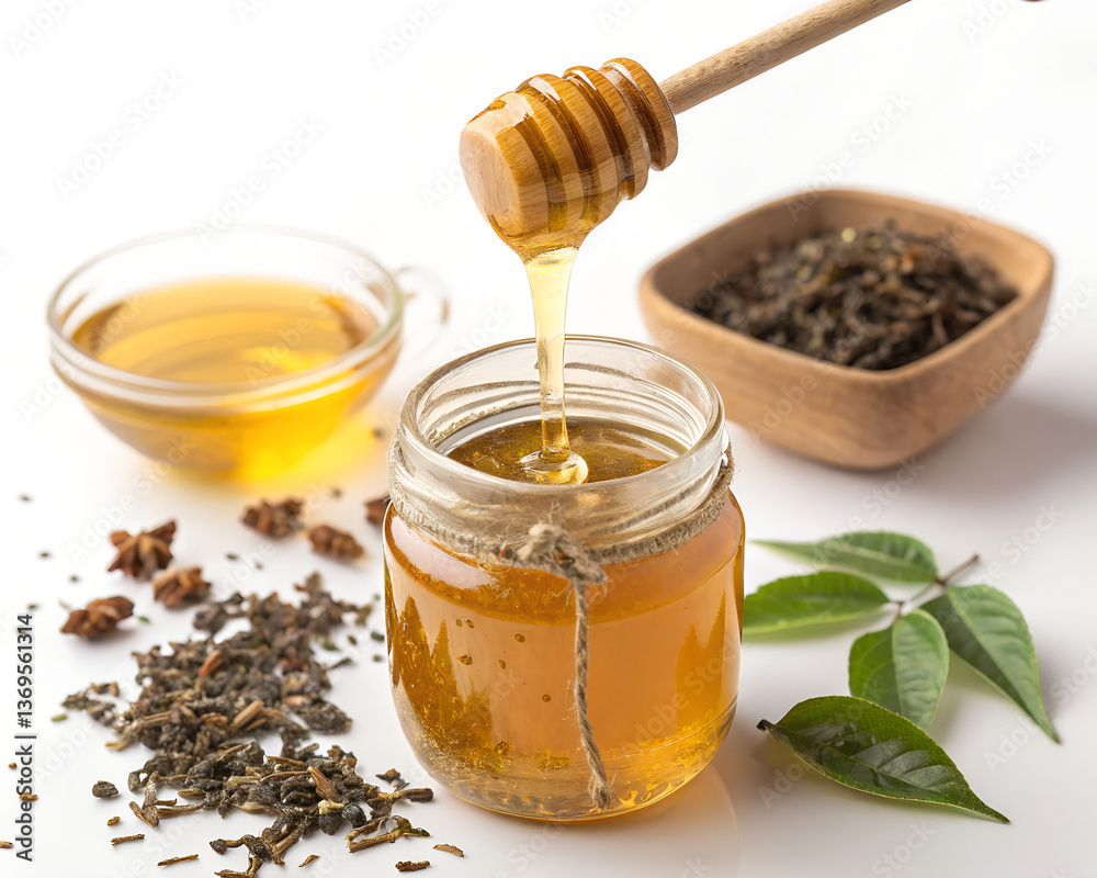 Rustic Tea Ingredients with Honey Jar Rustic Tea Ingredients with Honey Jar