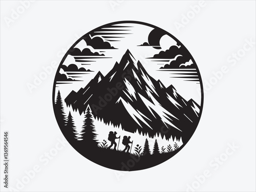  Mountain Adventure Silhouette with Majestic Peaks and Explorer in Dynamic Pose
