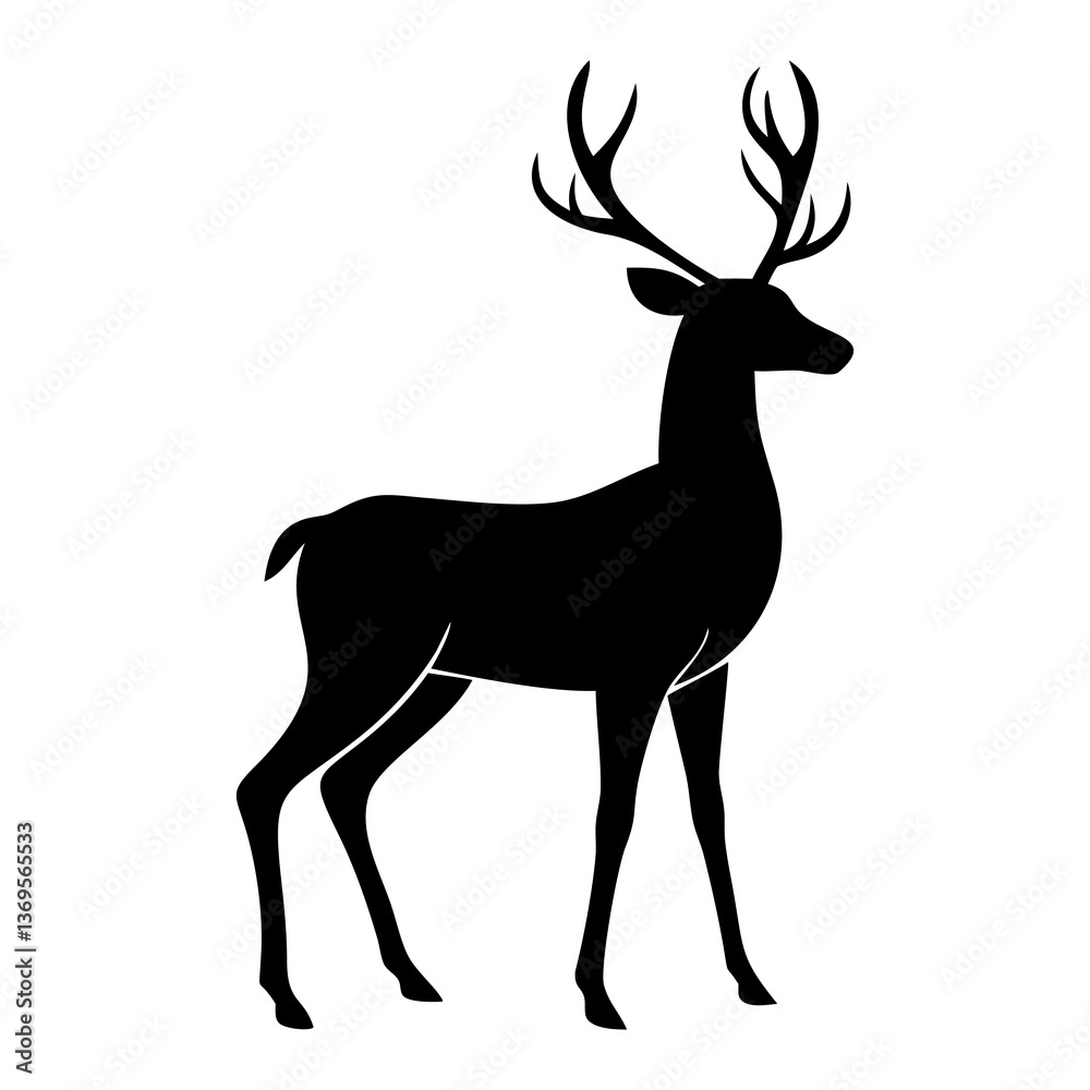 Obraz premium Deer silhouette vector illustration with antlers in black and white