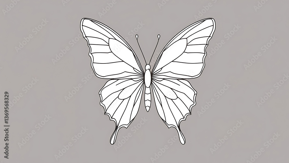 Obraz premium Butterfly outline drawing vector illustration insect wings design nature art coloring page template graphic