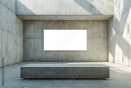 Flawless Visual of Contemporary Concrete Gallery Interior with Empty Banner