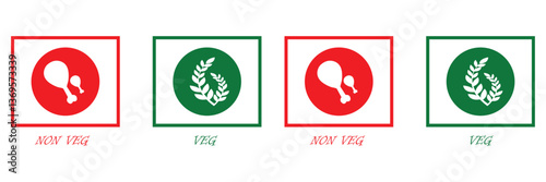 Veg Non-veg icons, veg and non-veg symbol on white background. Vector Illustration. EPS 10 . 