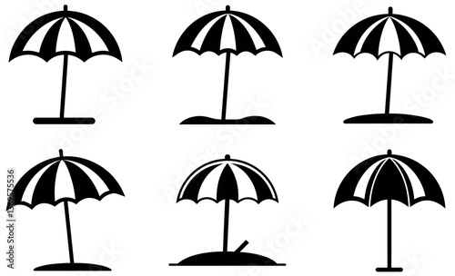 Beach Umbrella Icon Set Collection, Minimalist Designs