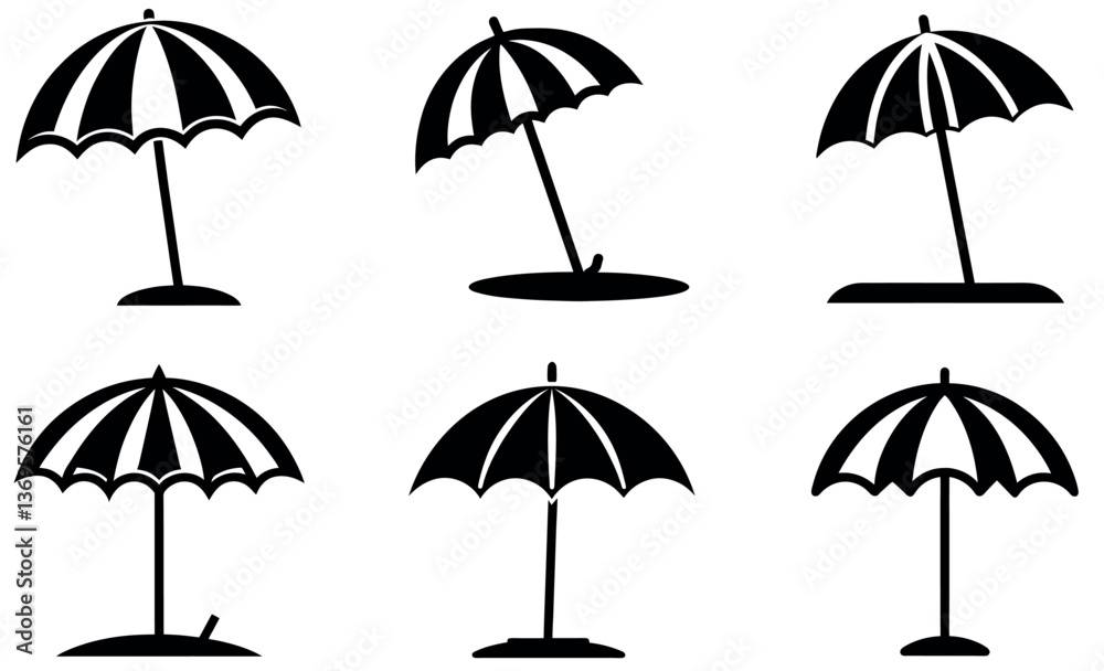 Beach Umbrella Icon Set Collection, Minimalist Designs