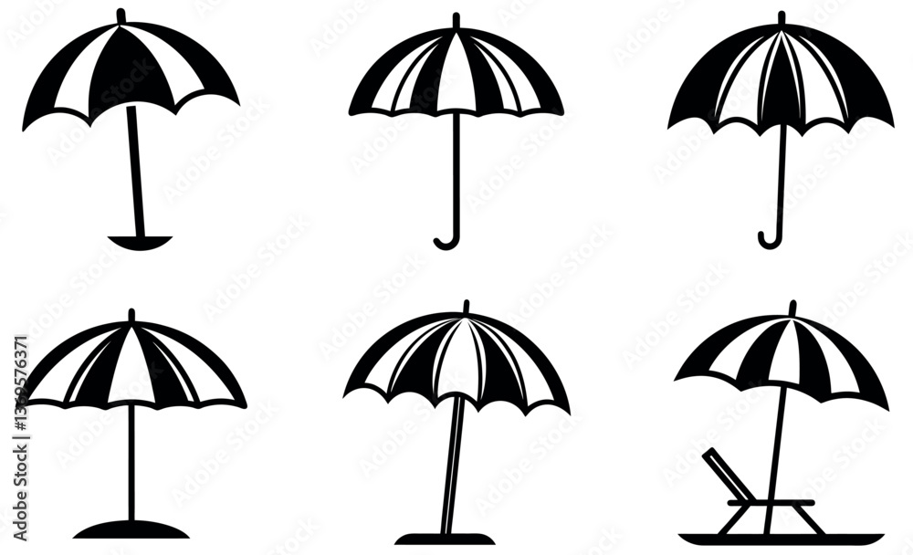 Beach Umbrella Icon Set Collection, Minimalist Designs