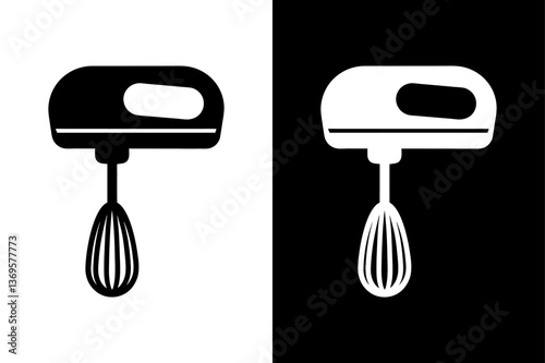 Black & White Hand Mixer Icon Scalable Vector Silhouette.