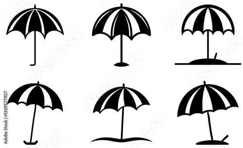 Beach Umbrella Icon Set Collection, Minimalist Designs