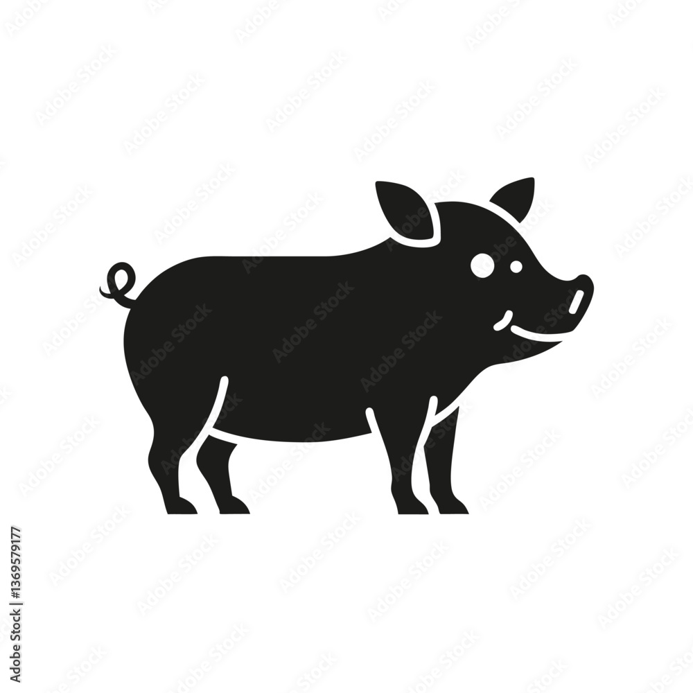 Vector pig silhouette. Pig silhouette icon isolated on white background. simple minimalist Vector pig silhouette. Pig silhouette icon isolated on white background. simple minimalist