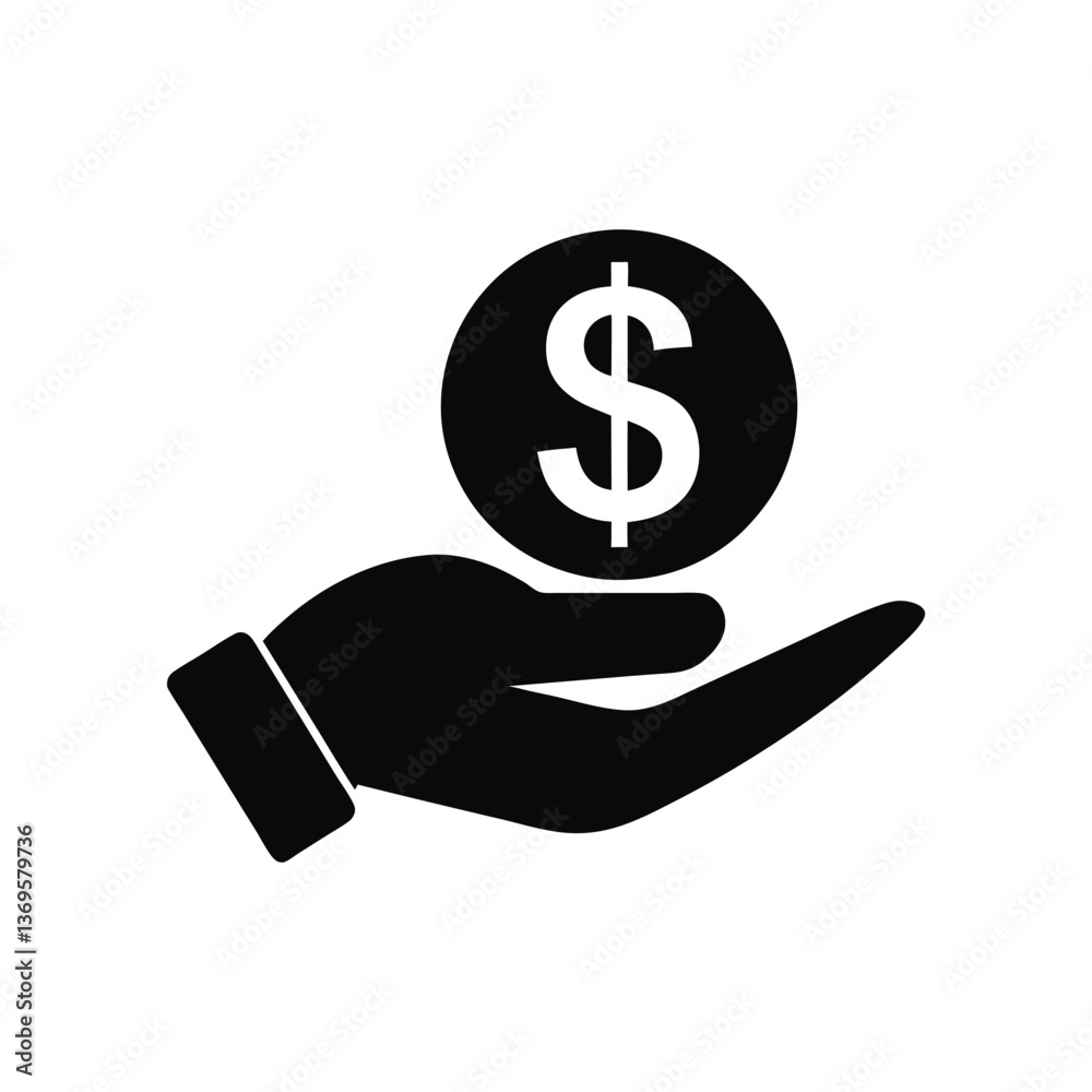 Money in hand icon symbol vector on white background dollar vector Money in hand icon symbol vector on white background dollar vector