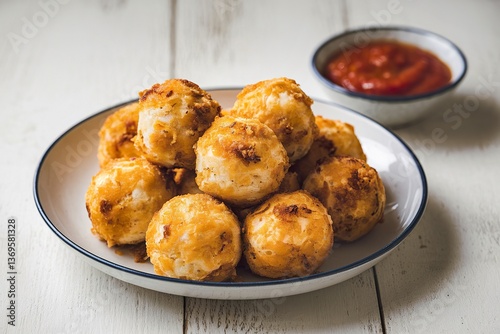 A photo of a plate of cheese balls