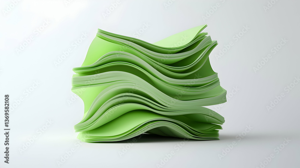 Abstract Green Paper Stack on White Background Abstract Green Paper Stack on White Background