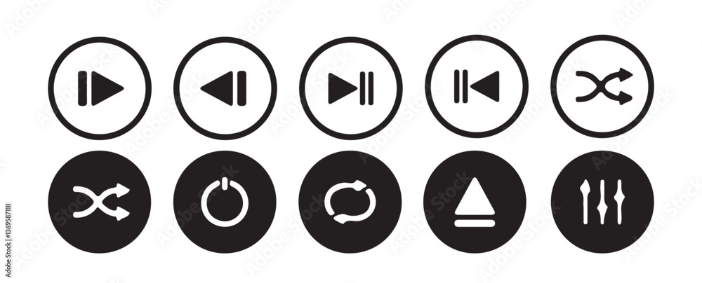 Media player control icon set, interface multimedia symbols, play and pause buttons icon set, ideal for media player. Elements for video streaming app. Vector Eps 10 Media player control icon set, interface multimedia symbols, play and pause buttons icon set, ideal for media player. Elements for video streaming app. Vector Eps 10
