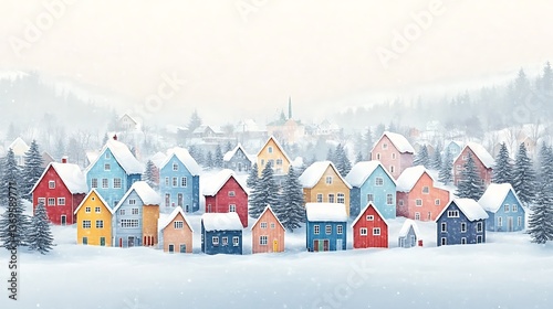 Snowy Village for Winter Wonderland, Nordic Charm.