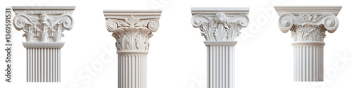 An array of majestic Corinthian columns featuring intricate decorative details and ornate designs exemplifying the grandeur and sophistication of classical architecture