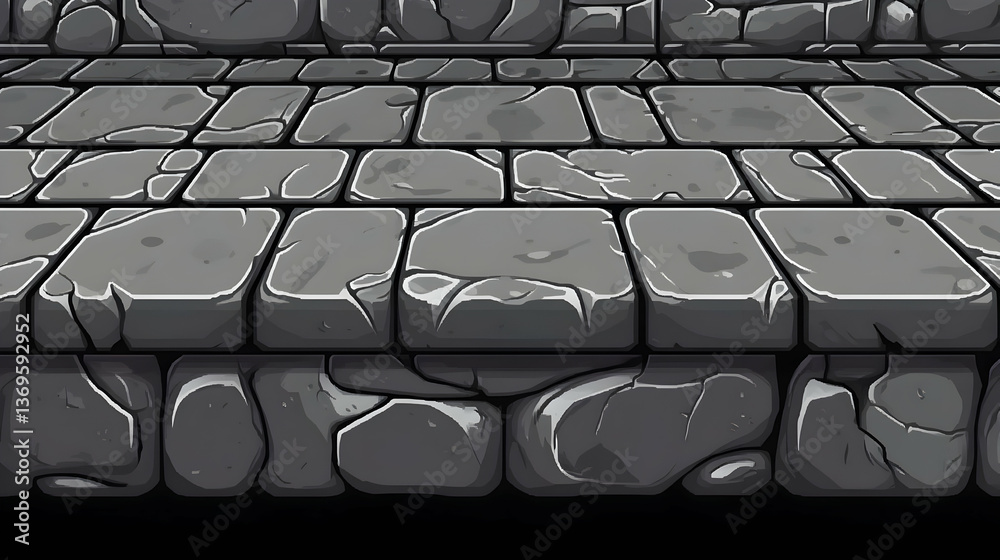 Obraz premium Gray Stone Wall Texture Background with Tile Pattern Design and Rough Surface Architecture with Ancient Construction