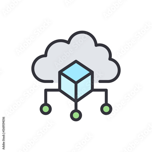 Cloud blockchain colored icons, minimalist vector illustration ,simple transparent graphic element .Isolated on white background