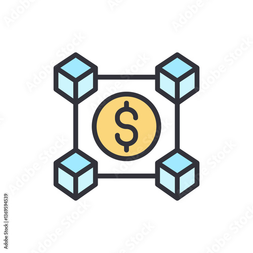 Blockchain colored icons, minimalist vector illustration ,simple transparent graphic element .Isolated on white background