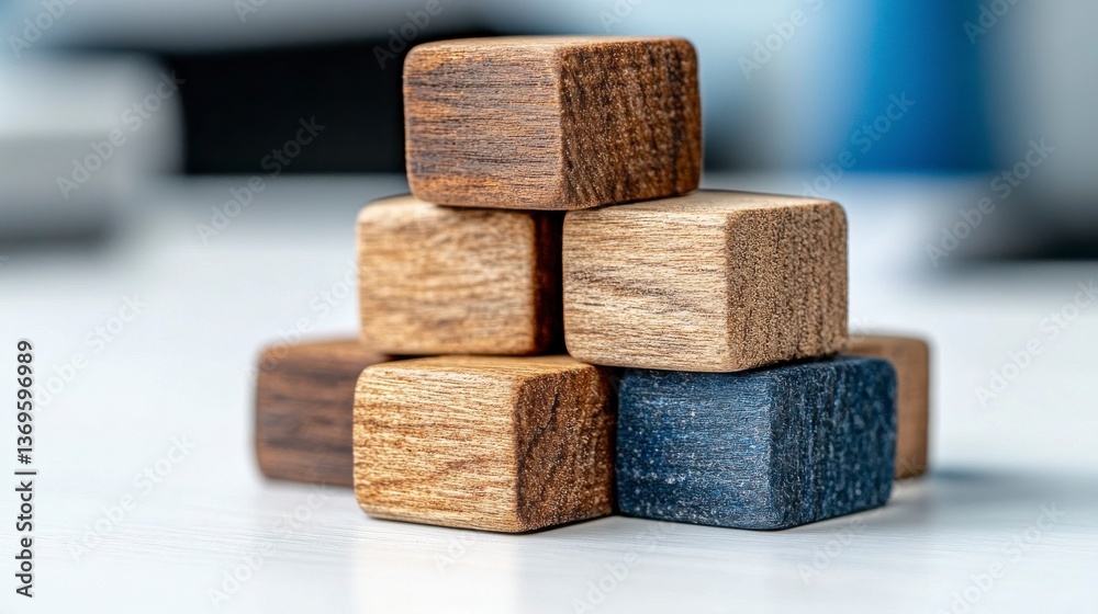 Wooden cubes stacked in a creative arrangement on a soft focus background Wooden cubes stacked in a creative arrangement on a soft focus background