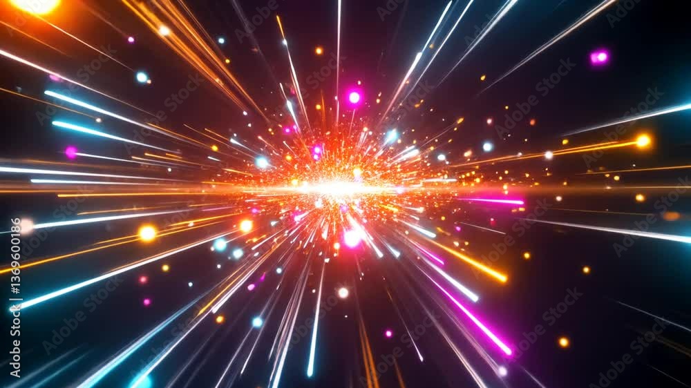 Abstract Light Speed Animation: Hyperspace Jump with Colorful Stars and Glowing Streaks Abstract Light Speed Animation: Hyperspace Jump with Colorful Stars and Glowing Streaks