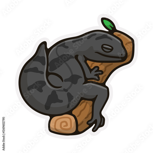 illustration gecko in black sleep on wood