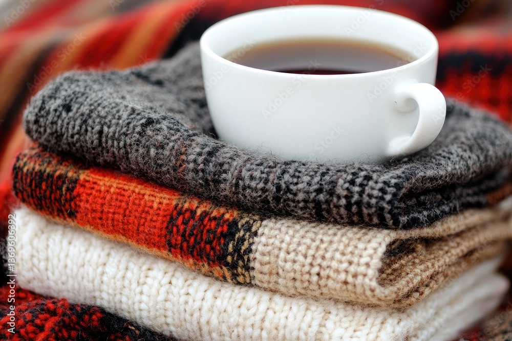 Warm Coffee Delight Cozy Sweaters Stacked for the Perfect Autumn Day Warm Coffee Delight Cozy Sweaters Stacked for the Perfect Autumn Day