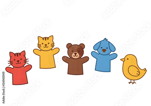 Colorful Animal Hand Puppets Illustration