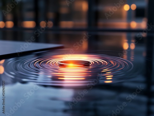 A glowing vitamin forming ripples in a pool of liquid light