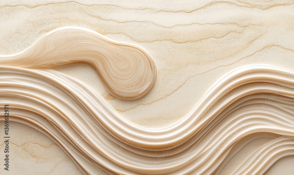 Obraz premium Beige cream waves on marble, skincare product background