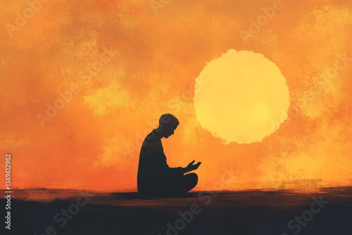 Illustration people praying on Ramadhan