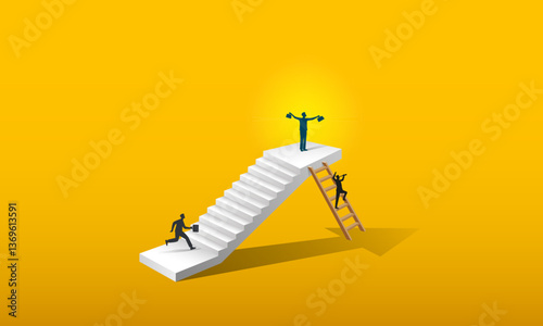 Strategic thinking in business, a brave businessman will find a shortcut to success.
 Vector illustration