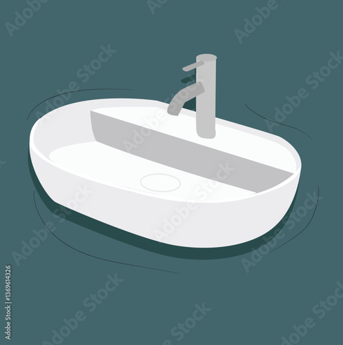 wash basin.ceramic sink vector flat illustration. clean plumbing for kitchen or bathroom 