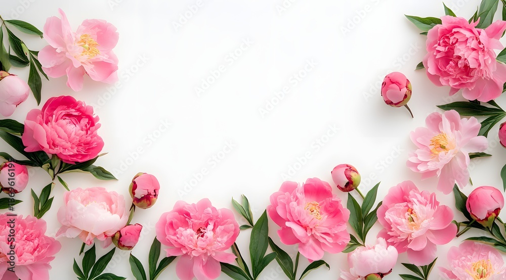 Beautiful pink flowers on a white background, top view, flat lay, empty space for text. Stock photo contest winner, high resolution, stock photography, flat lay, Generative AI Beautiful pink flowers on a white background, top view, flat lay, empty space for text. Stock photo contest winner, high resolution, stock photography, flat lay, Generative AI